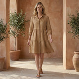 Beige 100% Cotton Short Shirt Dress