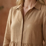 Beige 100% Cotton Short Shirt Dress
