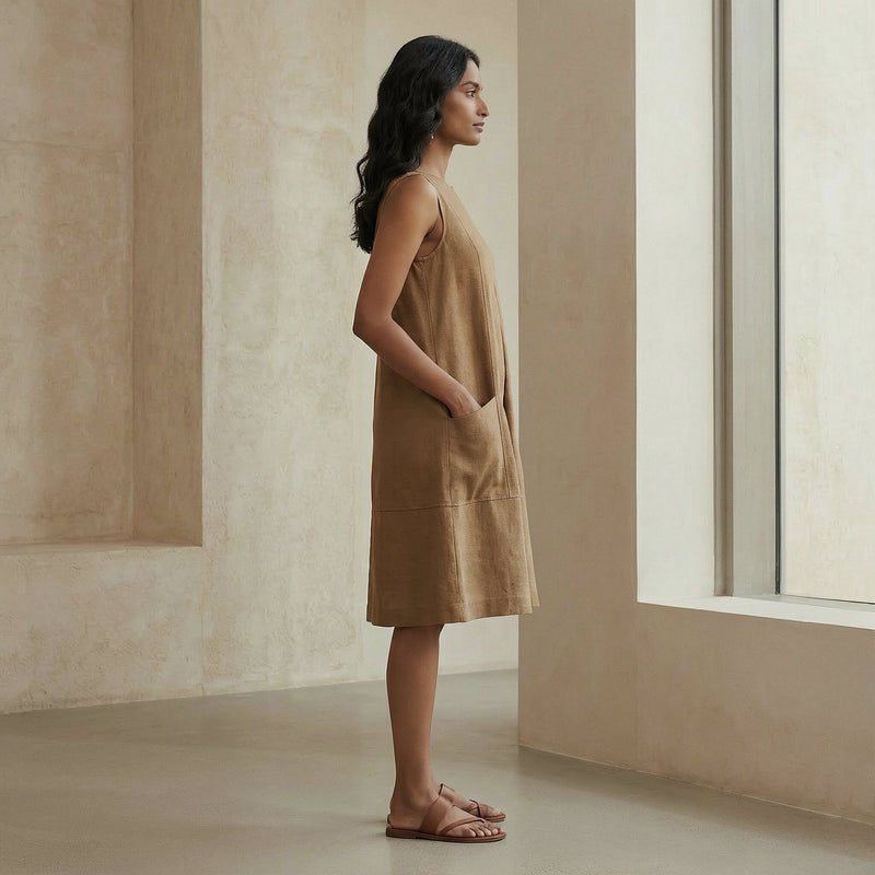 beige swing dress Vintage Beige Halter Dress with Pockets