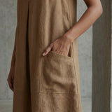 Beige 100% Cotton Sleeveless Paneled Swing Dress