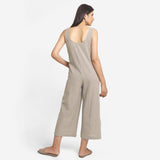 Back View of a Model wearing Basic Beige Wide-Legged Jumpsuit