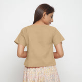 Beige Boat Neck Half Sleeve 100% Cotton Top