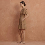 Beige Cotton Elasticated Short Tier Dress