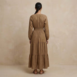 Beige Cotton Fit and Flare Maxi Tier Dress