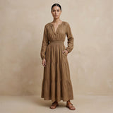 Beige Cotton Fit and Flare Maxi Tier Dress