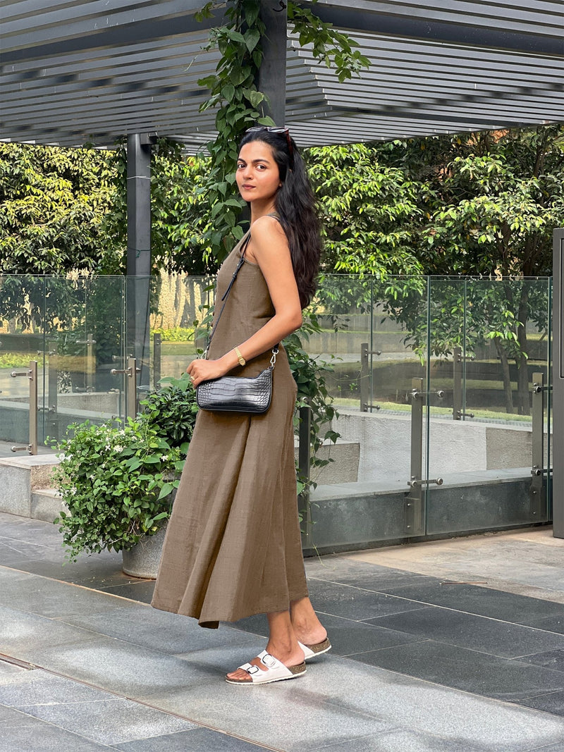 beige a line dress TAFFETA A-LINE MIDI DRESS IN BEIGE | CULT MIA