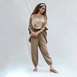 Beige Cotton Flax Boat Neck Short Kaftan Top