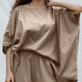 Beige Cotton Flax Boat Neck Short Kaftan Top