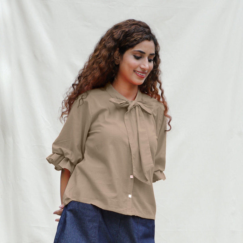 Beige Cotton Flax Button-Down Shirt