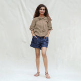 Beige Cotton Flax Button-Down Shirt