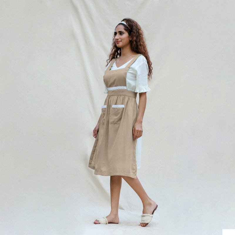 Beige Cotton Flax Comfort Fit Apron