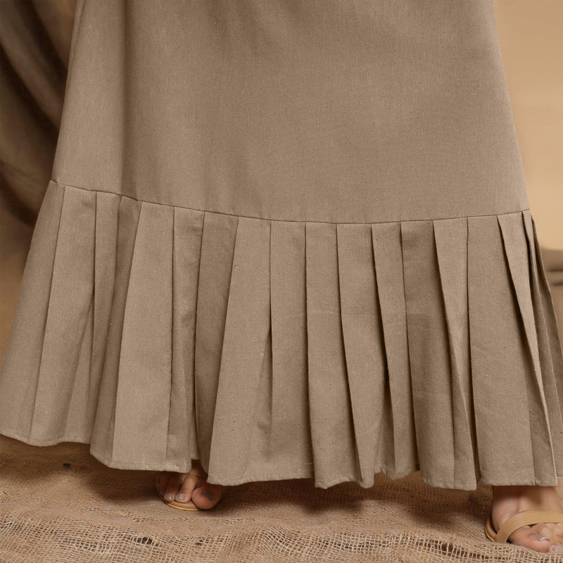 Beige Cotton Flax Crew Neck Floor Length Tier Dress