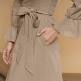 Beige Cotton Flax Crew Neck Floor Length Tier Dress