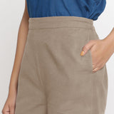 Front Detail of a Model wearing Comfort Fit Beige Cotton Flax Culottes