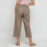 Back View of a Model wearing Solid Beige Cotton Flax Culottes