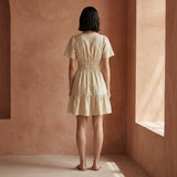 Beige Cotton Flax Elasticated Short Tier Dress