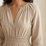 Beige Cotton Flax Fit and Flare Maxi Tier Dress