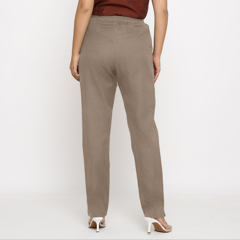 Beige Cotton Flax High-Rise Elasticated Tapered Pant