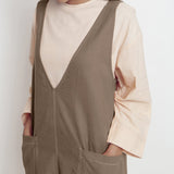 Beige Cotton Flax Paneled Midi Shift Dress