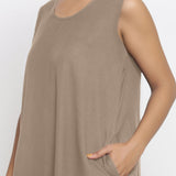 Beige Cotton Flax Scoop Neck Sleeveless Maxi Dress