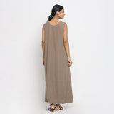 Beige Cotton Flax Scoop Neck Sleeveless Maxi Dress