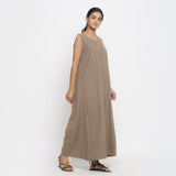 Beige Cotton Flax Scoop Neck Sleeveless Maxi Dress