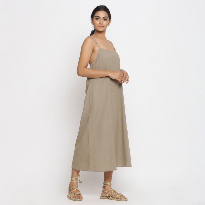 Beige Cotton Flax Strappy A-Line Midi Dress 40" / Regular (5'2" - 5'6") Beige Cotton Flax Strappy A-Line Midi Dress 40" / Regular (5'2" - 5'6")