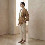 Beige Cotton Kyoto Kimono Sleeve Wrap Top