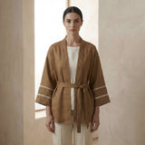 Beige Cotton Kyoto Kimono Sleeve Wrap Top