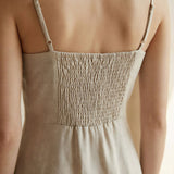 Beige Cotton Linen Ankle Length Flared Sundress