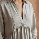 Beige Cotton Linen Deep-V Maxi Tier Dress