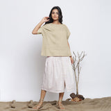 Beige Cotton Linen Drop Shoulder Sleeves Yoked Top