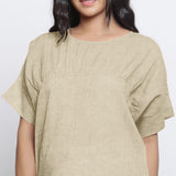 Beige Cotton Linen Drop Shoulder Sleeves Yoked Top