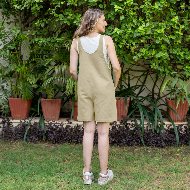 Beige Cotton Linen Dungaree Playsuit