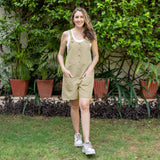 Beige Cotton Linen Dungaree Playsuit