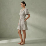 Beige Cotton Linen Elasticated Short Tier Dress