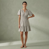 Beige Cotton Linen Elasticated Short Tier Dress