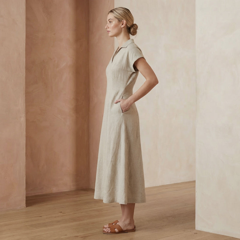 a line beige dress TAFFETA A-LINE MIDI DRESS IN BEIGE | CULT MIA