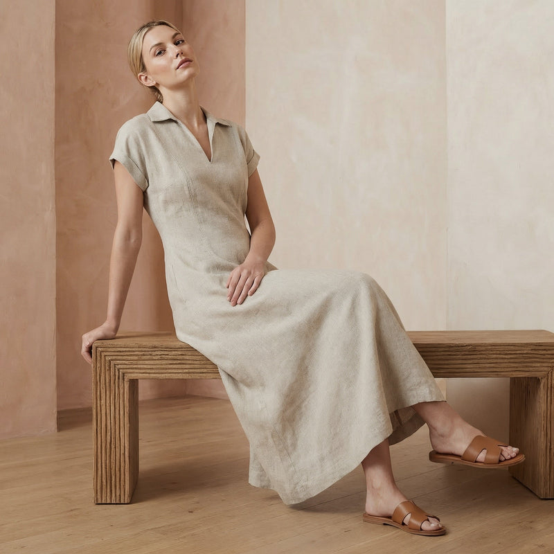 linen a line midi dress A-line Midi Dress SELYN, Sweetheart Neckline Linen Dress, Custom Fit