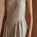 Beige Cotton Linen Sleeveless Paneled Maxi Dress
