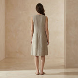 Beige Cotton Linen Sleeveless Paneled Swing Dress