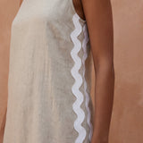 Beige Cotton Linen Wavy Stripe Maxi Shift Dress