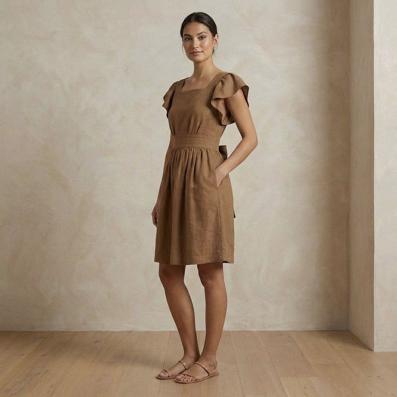 Buy Beige Cotton Open-Back Fit and Flare Knee Length Dress Online at  SeamsFriendly
