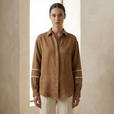 Beige Cotton Relaxed Full Sleeve Button-Down Shirt