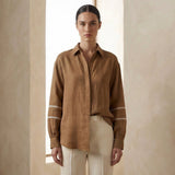 Beige Cotton Relaxed Full Sleeve Button-Down Shirt