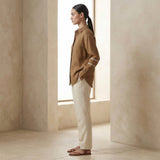 Beige Cotton Relaxed Full Sleeve Button-Down Shirt