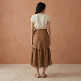 Beige Cotton Ruffle Midi Wrap Skirt