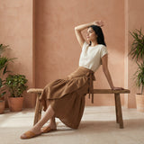 Beige Cotton Ruffle Midi Wrap Skirt