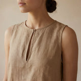 Beige Cotton Sleeveless A-Line Short Shift Dress