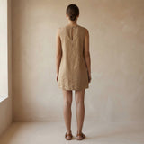 Beige Cotton Sleeveless A-Line Short Shift Dress